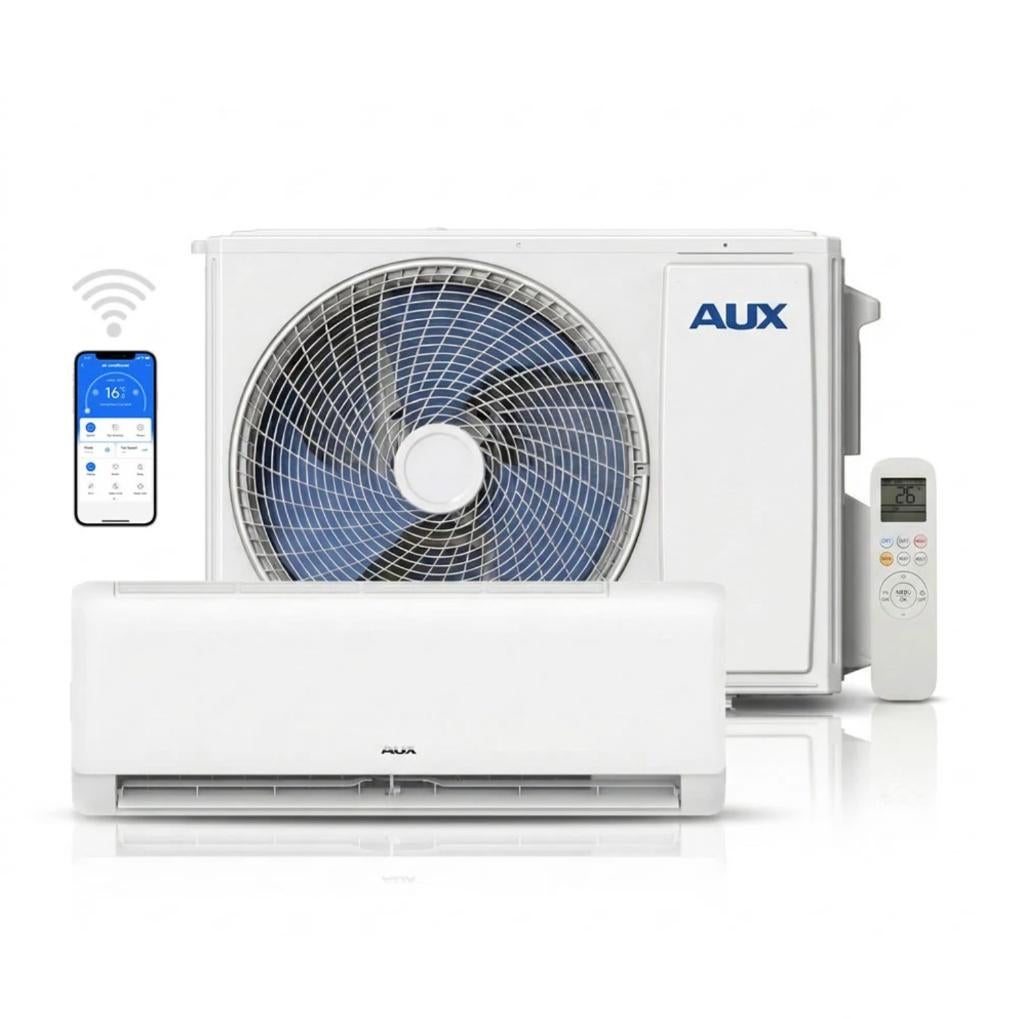 AUX split unit airco 2,5 kW Q-SMART met 4D swing, UV & WiFi, Koelen en Ontvochtigen, Timer, Nieuw, 3 snelheden of meer