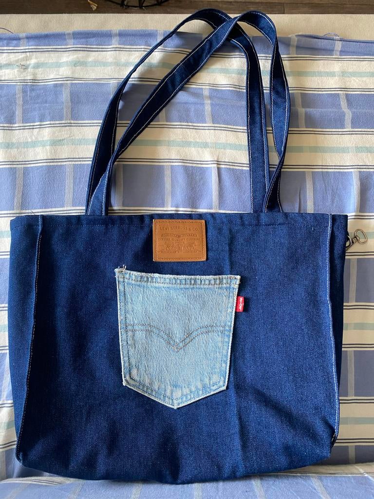 Handgemaakte denim tas met hartjes, Ophalen, Nieuw, Blauw, Shopper