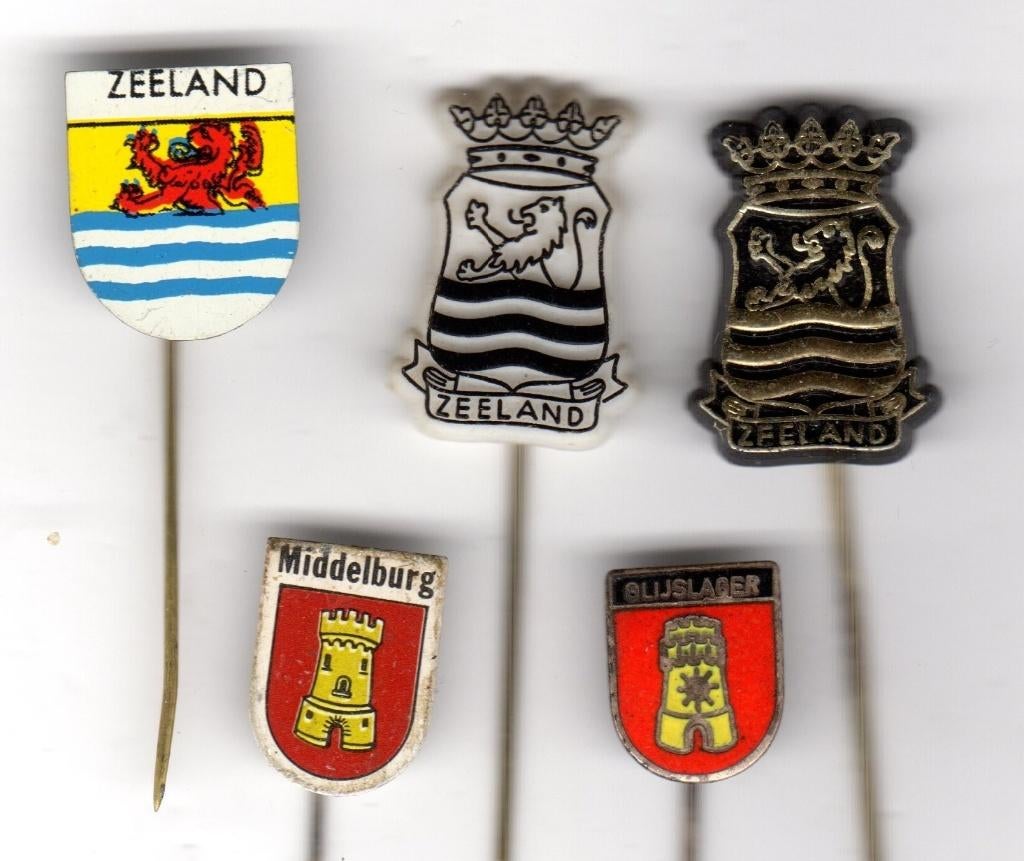 5 speldjes WAPEN ZEELAND EN MIDDELBURG (A3), Ophalen of Verzenden, Gebruikt, Overige onderwerpen
