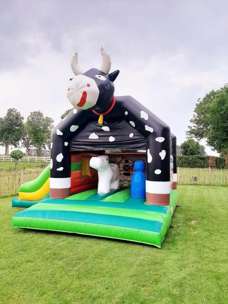 TE HUUR glijbaan koe springkussen €75,-  * mooiweer garantie, Ophalen, Zo goed als nieuw, Overige