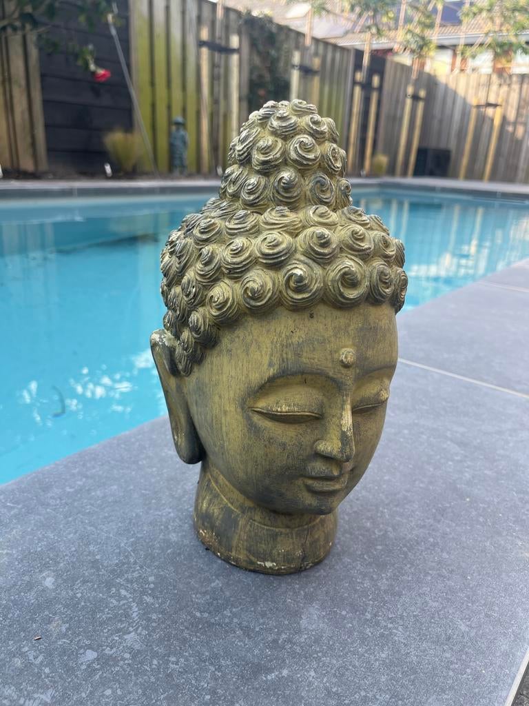 Boeddha hoofd decoratie – 28 cm – licht materiaal, Tuin en Terras, Tuinbeelden, Ophalen, Zo goed als nieuw, Kunststof