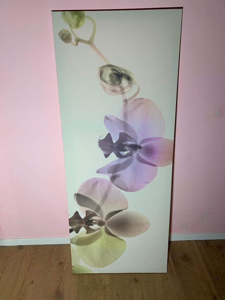 Schilderij orchidee op canvas – 140x57 cm, Ophalen of Verzenden, Schilderij, 75 cm of meer