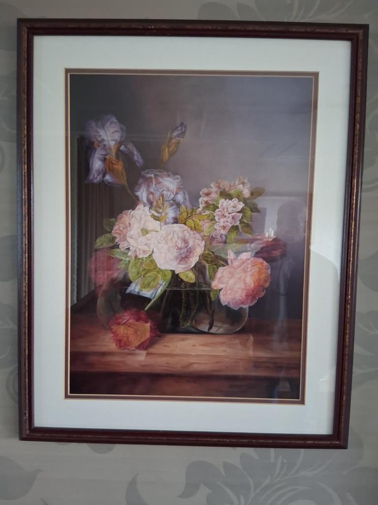 Schilderij met tekening Jan Kooistra lijst donkerrood goud, Ophalen of Verzenden