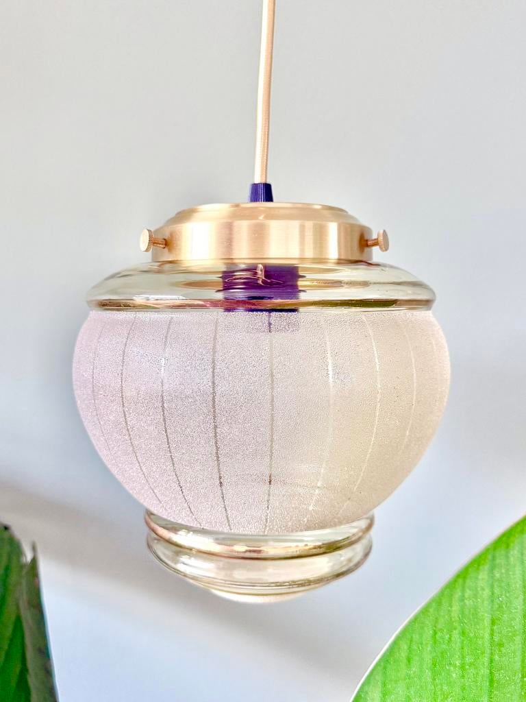 Vintage glazen lampenkap hanglamp lamp, Ophalen of Verzenden, Zo goed als nieuw, Minder dan 50 cm