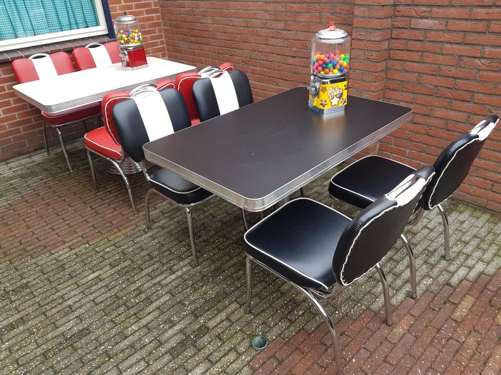 FIFTIES SIXTIES AMERIKAANSE BEL AIR DINER STOELEN MET TAFEL, Ophalen, Overige kleuren, Overige materialen, Vier