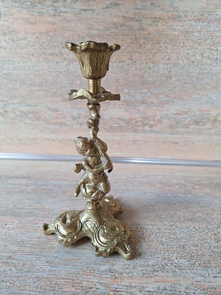 Koperen Kandelaar Met Engel 17 cm, Antiek en Kunst, Antiek | Koper en Brons, Ophalen, Koper