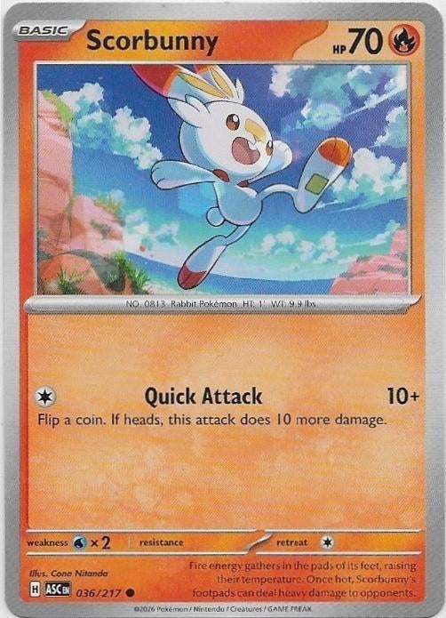 Ascended Heroes,  Scorbunny [common] 36/217, Ophalen of Verzenden, Nieuw, Losse kaart