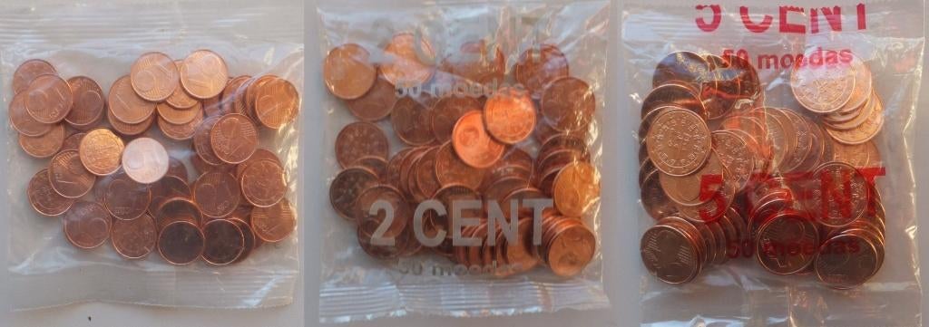 Portugal 1 cent, 2 cent en 5 eurocent in orginele zakjes UNC, Ophalen of Verzenden, Portugal, Overige waardes, Setje