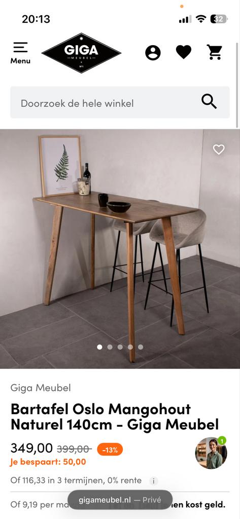 Bartafel Oslo Mangohout Naturel 140cm - Zo Goed Als Nieuw, Ophalen, Zo goed als nieuw