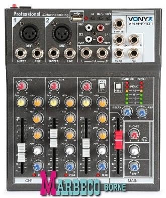 Mengpaneel, 4-kanaals muziek mixer, USB, MP3, Fantoomvoeding, Vonyx, Nieuw, Info@marbeco.nl, Overige instrumenten