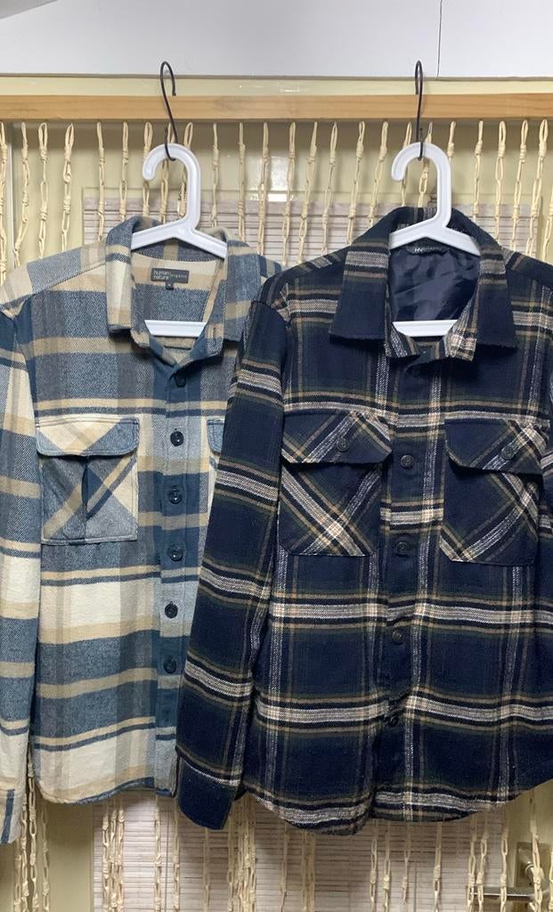 2 flanellen overhemden HN ANWB, Kleding | Heren, Ophalen of Verzenden, Zo goed als nieuw, Blauw, Halswijdte 41/42 (L)