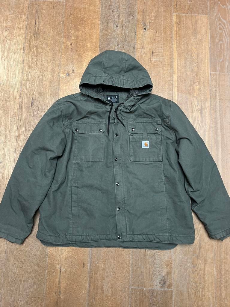 Carhartt Workwear Duck Sherpa Canvas Jack & Hoodie Khaki XXL, Carhartt, Overige maten, Ophalen of Verzenden, Zo goed als nieuw