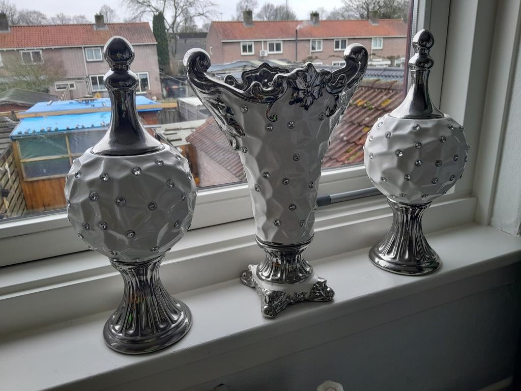 Drie delige bling bling vazenset, Tuin en Terras, Tuinvazen, Ophalen of Verzenden