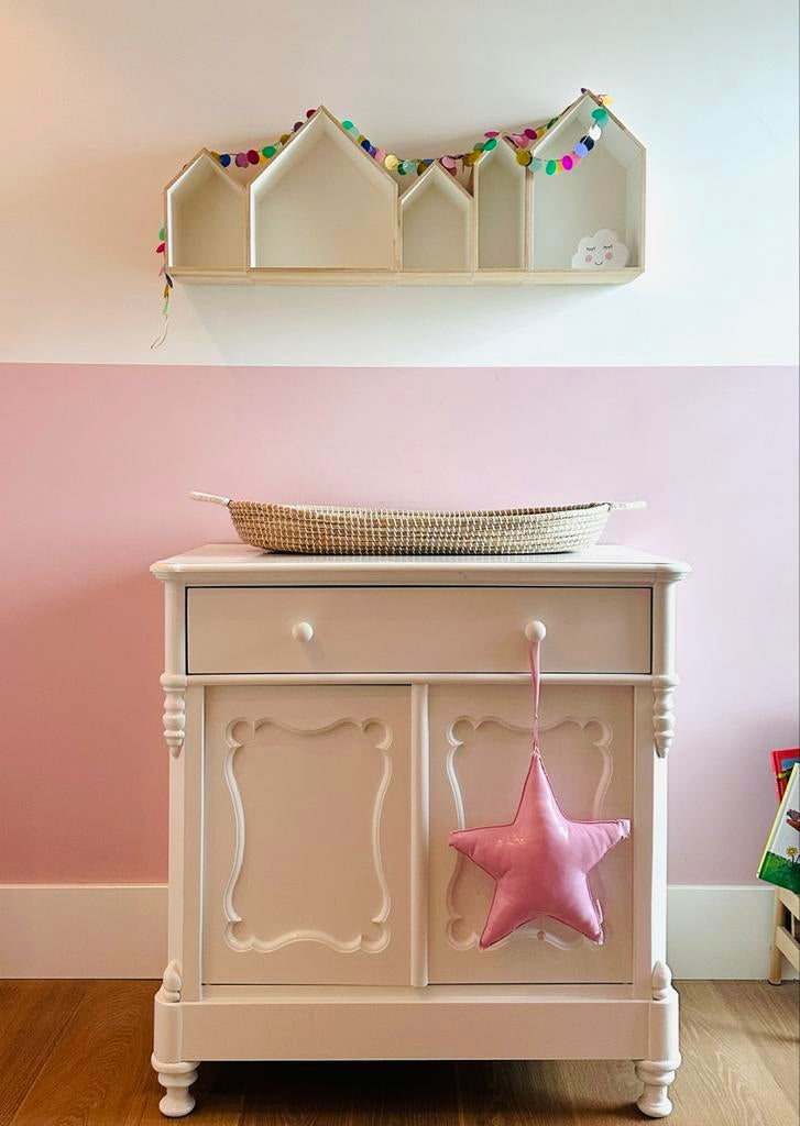 Witte wit brocante baby commode met lade en kastruimte, Ophalen, 50 tot 70 cm, Zo goed als nieuw, 75 tot 100 cm