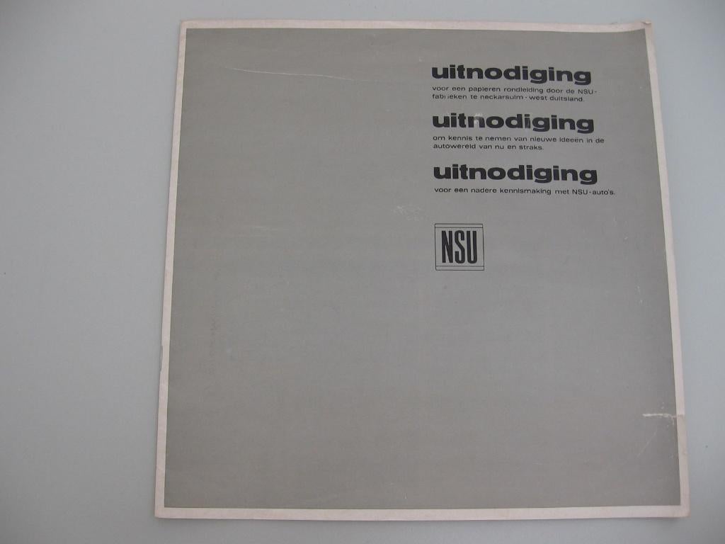 NSU 029 Uitnodiging NSU-auto’s, folder met o.a. RO 80., Ophalen of Verzenden, Zo goed als nieuw, Overige merken