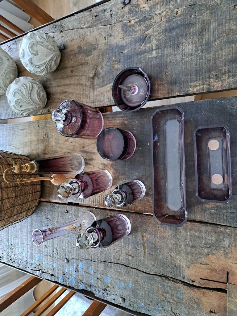 Antieke Art Deco Toiletset - Jaren 30 Glas, Antiek en Kunst, Antiek | Glas en Kristal, Ophalen of Verzenden