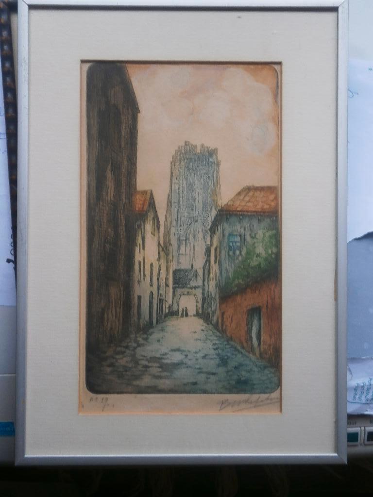 Mechelen, Mooie Kleurets straat zonder einde., Antiek en Kunst, Kunst | Etsen en Gravures, Ophalen of Verzenden