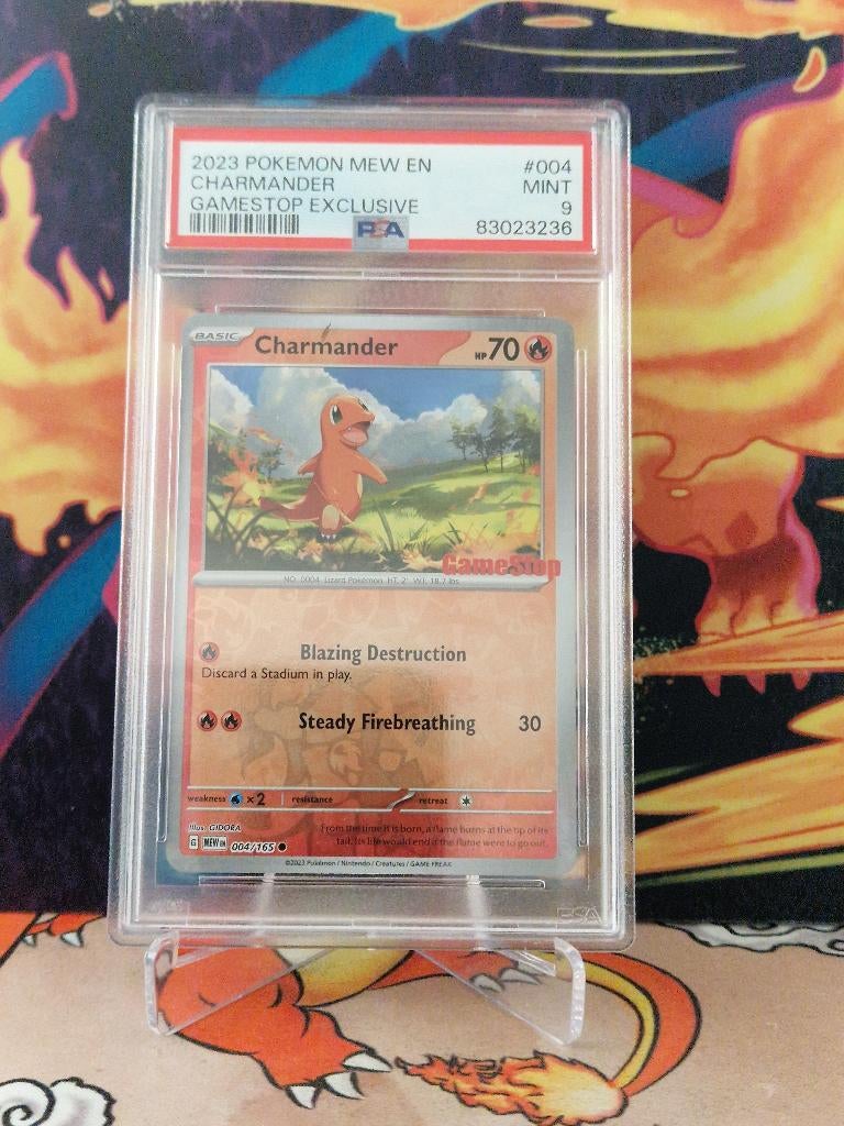 PSA 9 Charmander - Mew 151 - Gamestop Exclusive Promo, Ophalen of Verzenden, Nieuw, Losse kaart, Foil
