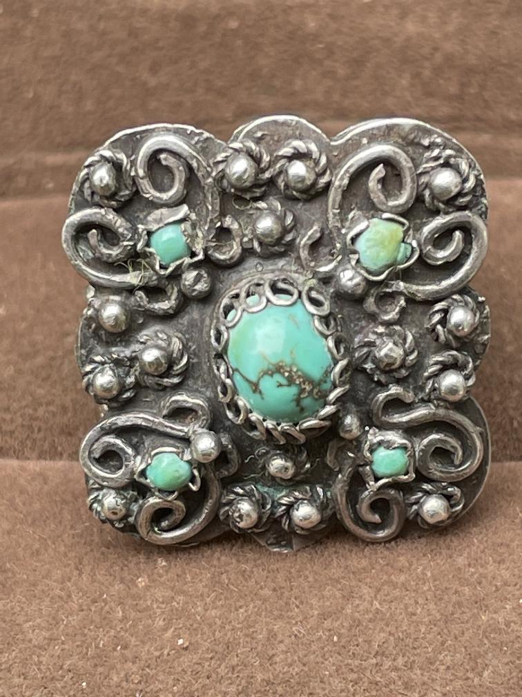 zilveren stelbare navajoring met groene turquoise, Ophalen of Verzenden, Zo goed als nieuw, 17 tot 18, Dame