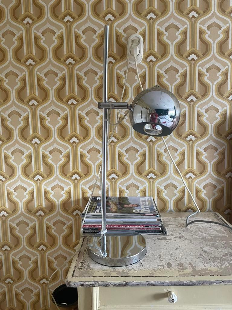 Vintage herda chromen bollamp lamp, Huis en Inrichting, Lampen | Tafellampen, Ophalen of Verzenden, Gebruikt, Minder dan 50 cm