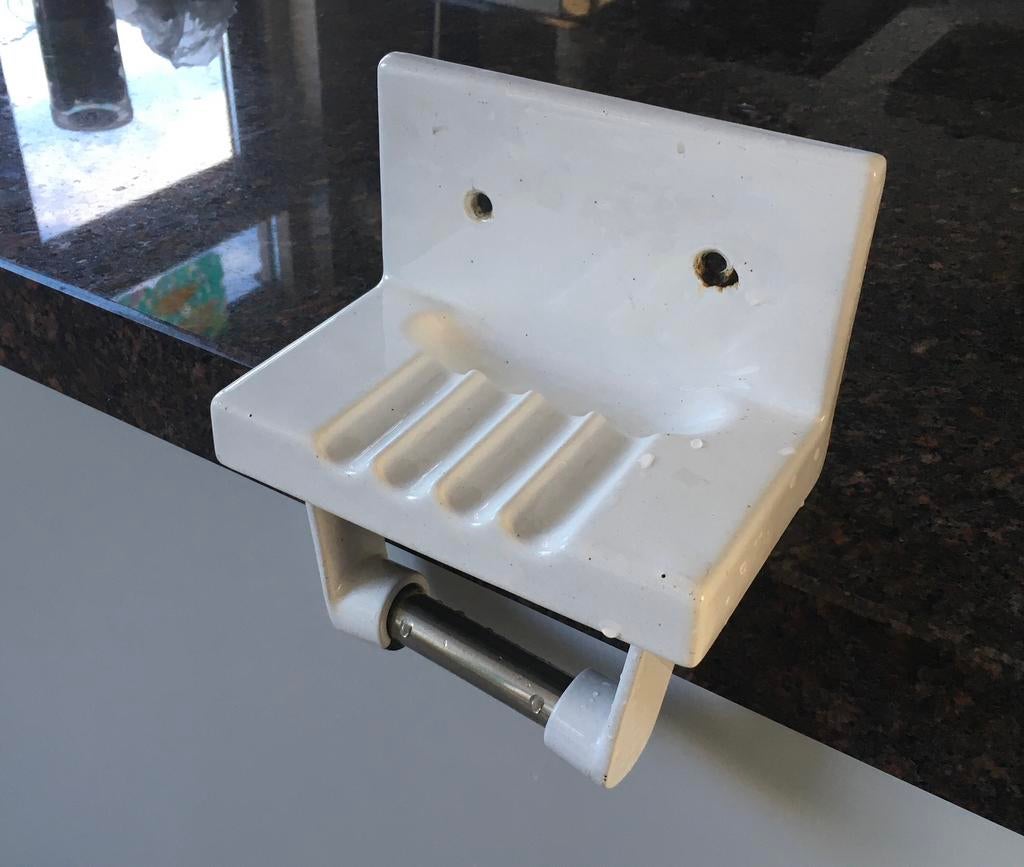 Toiletrolhouder metaal met emaille, Ophalen, Gebruikt, Koper