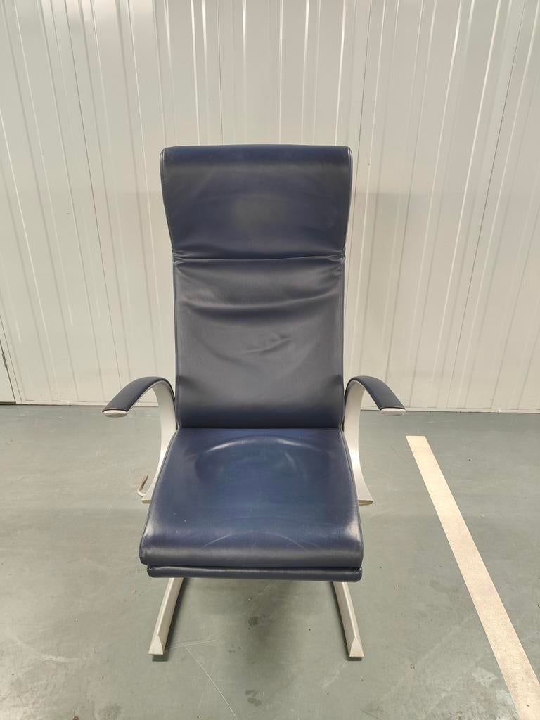 Rolf Benz Relax Fauteuil - Blauw Leer, Huis en Inrichting, Fauteuils, Ophalen, Gebruikt, 75 tot 100 cm, Modern