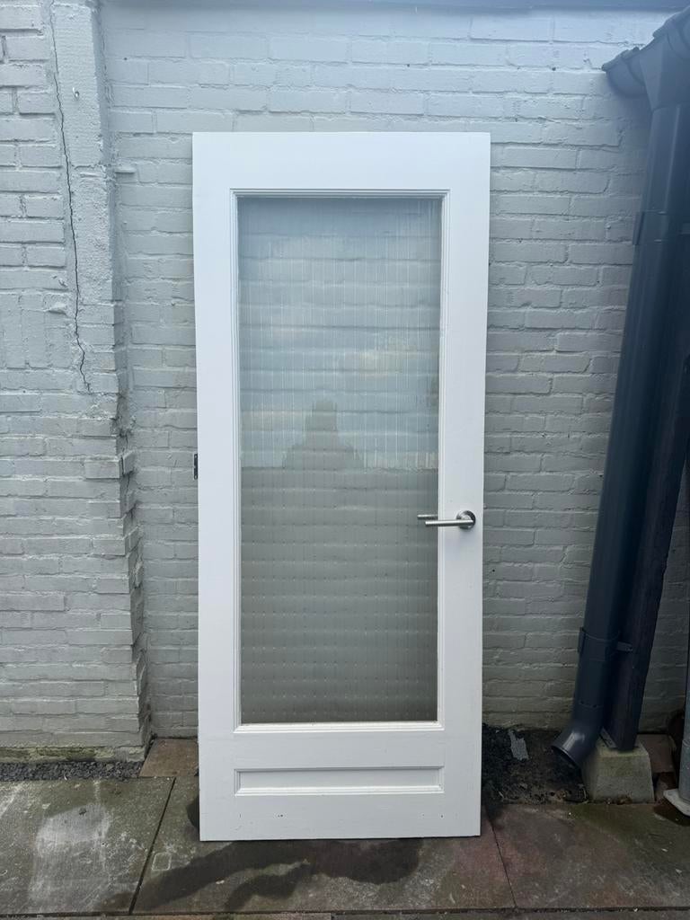 Houten stompe deur met glas te koop!, Binnendeur, Ophalen of Verzenden, Zo goed als nieuw, 200 tot 215 cm