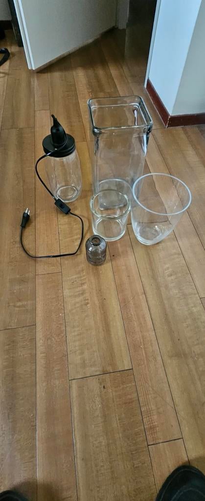Diverse glazen vazen en potten, inclusief lampje, Ophalen, Gebruikt, Overige kleuren, 50 tot 75 cm