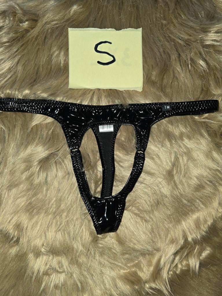Nieuwe Open Lak String voor Hem of Haar - Maat S, Verzenden, Zwart, String