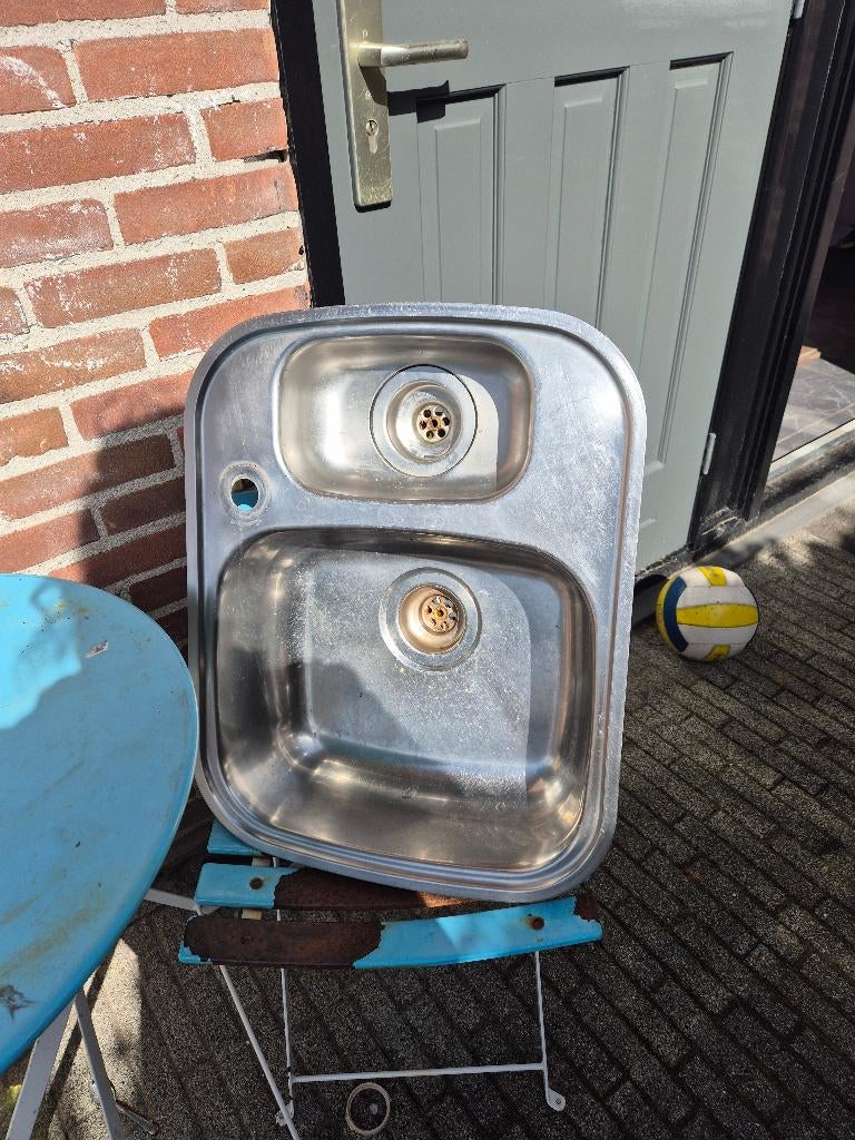 Dubbele wasbak gootsteen spoelbak keuken rvs, Ophalen, Zo goed als nieuw, Rvs, Wastafel