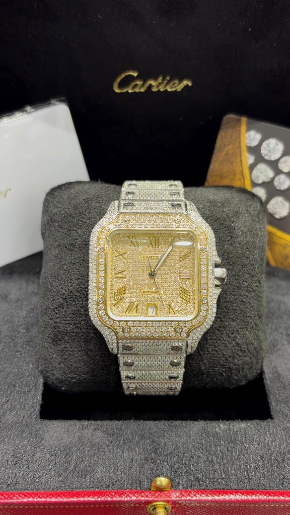 Cartier santos yellow gold/ steel 2025 29ct diamonds vvs F, Sieraden, Tassen en Uiterlijk, Overige merken, Polshorloge, Overige materialen