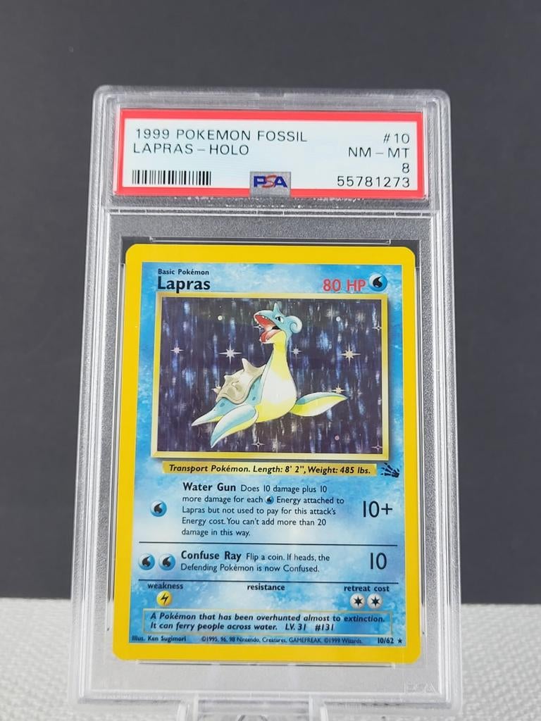 Lapras Holo 10/62 - PSA 8 - Fossil Set 1999 Pokémon, Ophalen of Verzenden, Nieuw, Losse kaart, Foil