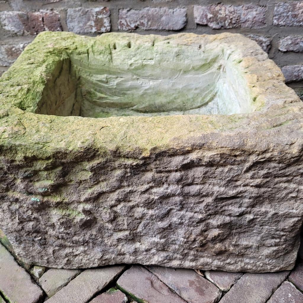 Antieke Franse stenen bak trog bloemen plant hout H30L51B45, Tuin en Terras, Bloembakken en Plantenbakken, Ophalen of Verzenden