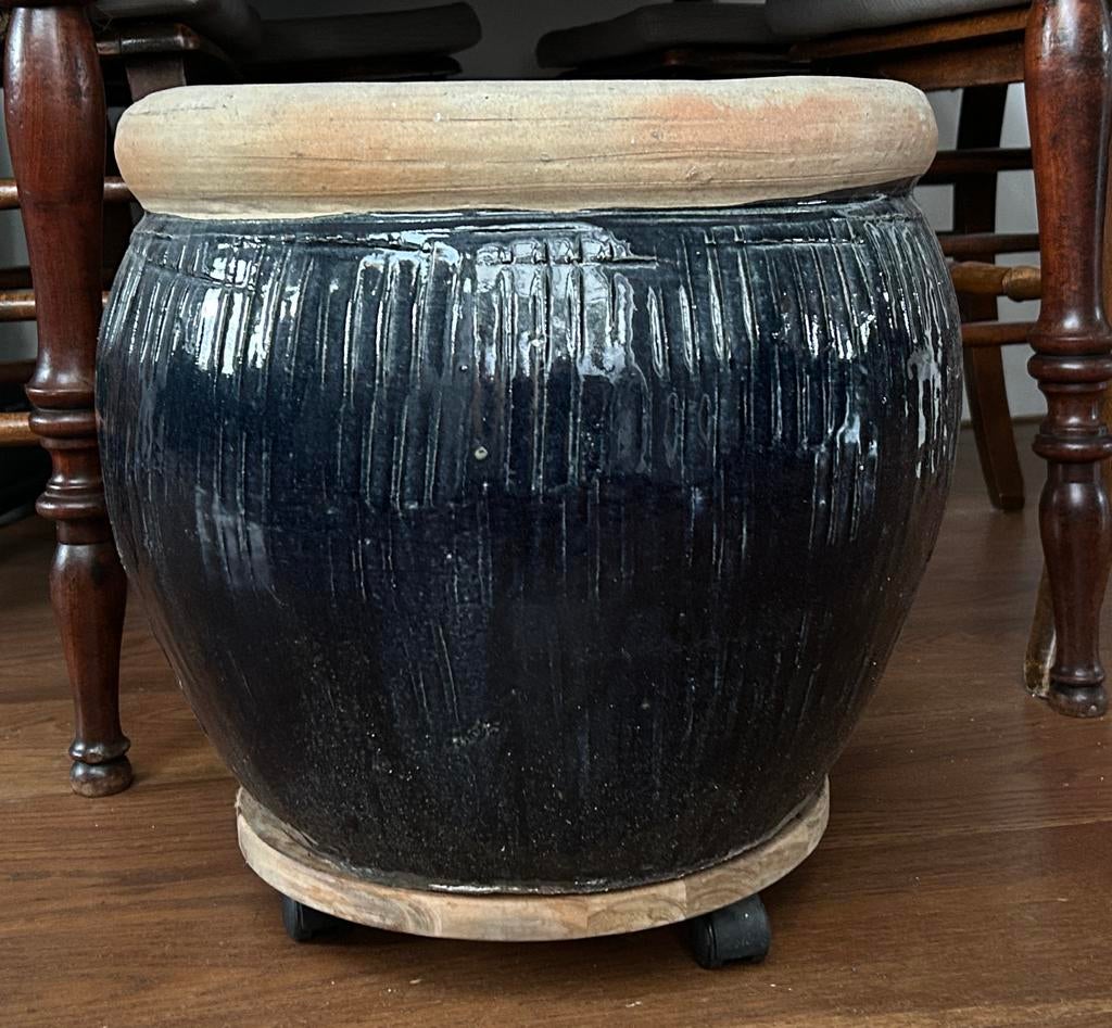 Grote blauwe pot, Tuin en Terras, Bloempotten, Ophalen, Gebruikt, 40 cm of meer, Rond