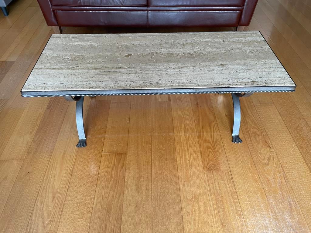 Vintage! Hele mooie salontafel marmer blad en gietijzer poot, Ophalen, Gebruikt, 100 tot 150 cm, 50 tot 100 cm