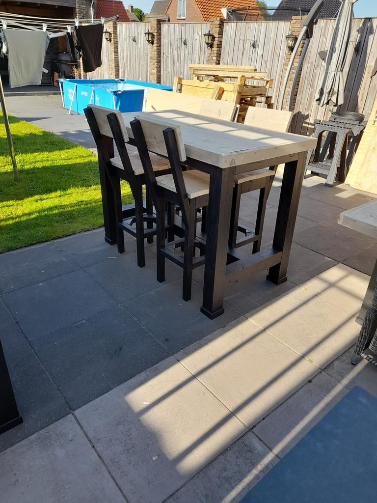 Steigerhouten , douglashouten barset met 4 krukken, Tuin en Terras, Tuinsets en Loungesets, Ophalen, Nieuw, Steigerhout