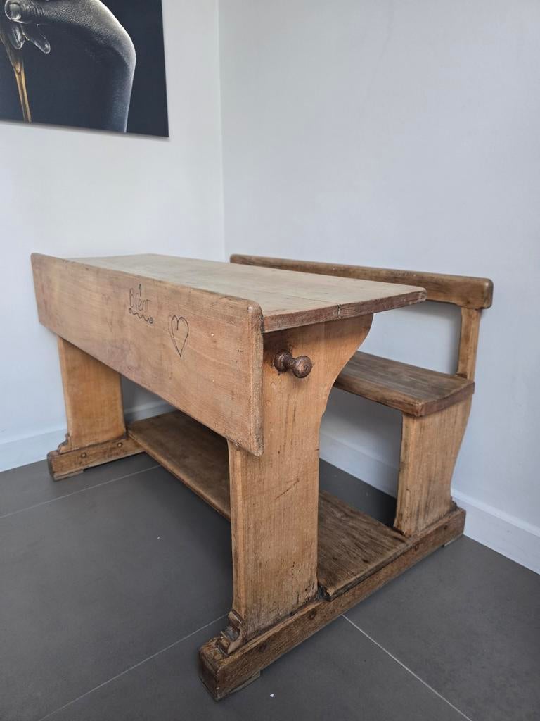 Oldschool vintage schoolbankje, Antiek en Kunst, Ophalen of Verzenden