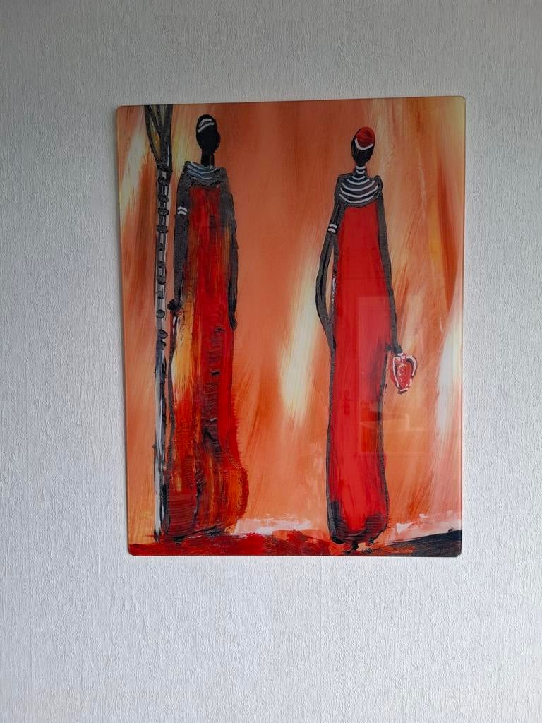 Twee abstracte schilderijen met figuren, Ophalen of Verzenden
