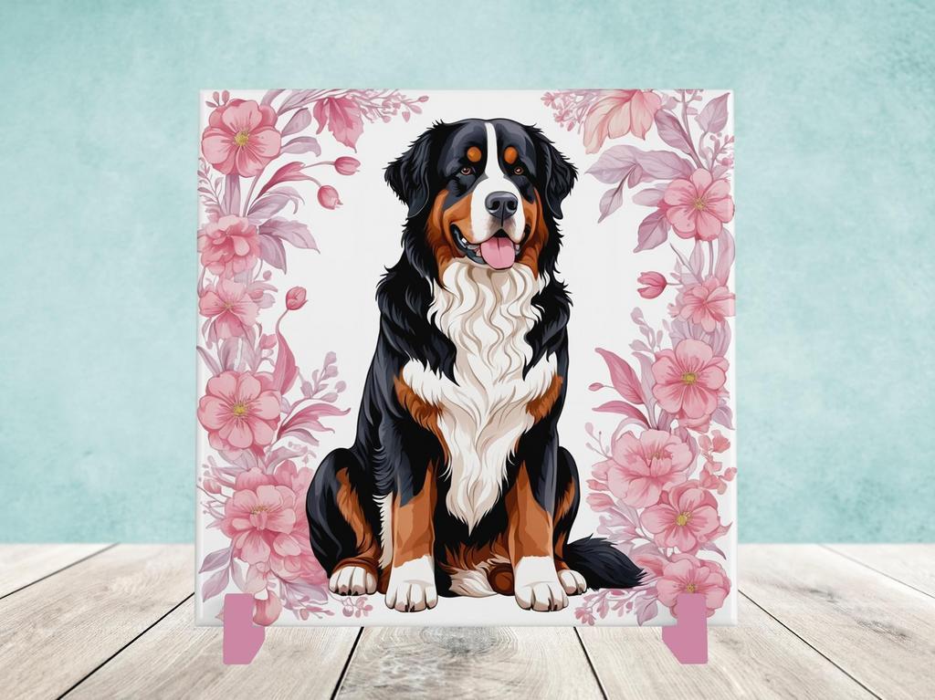 Berner Sennenhond Delfts Roze tegel incl houder, Ophalen of Verzenden, Nieuw