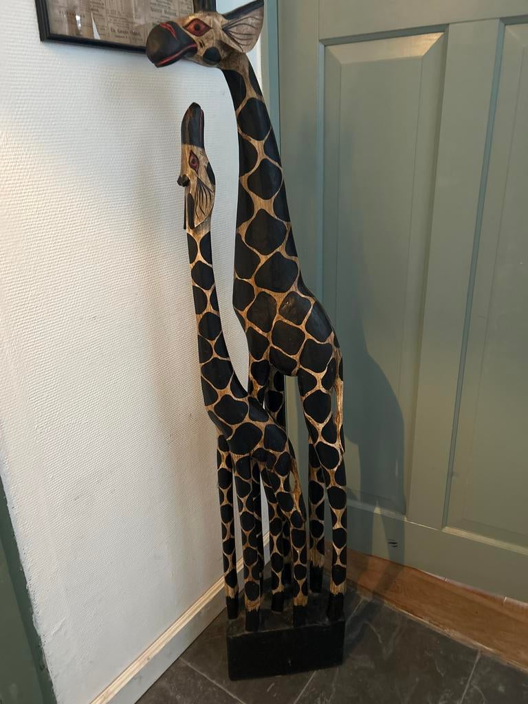 Groot houten beeld van twee giraffen - 150 cm hoog, Ophalen, 1 meter - 2 meter, Beeld, Hout