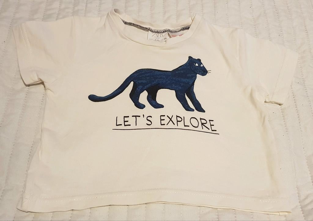 Zara tshirt maat 68 baby kleding wit creme luipaard t-shirt, Verzenden, Zo goed als nieuw, Zara, Jongetje