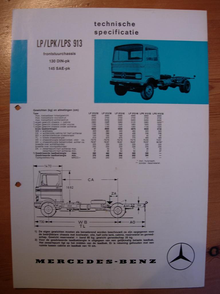 Mercedes LP LPK LPS 913 Technische Specificatie folder 1974, Zo goed als nieuw, Mercedes-Benz, Mercedes, Ophalen of Verzenden