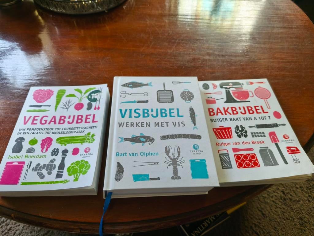 Kookboeken: Vegabijbel, Visbijbel, Bakbijbel (3-delige set), Boeken, Hoofdgerechten, Isabel Boerdam, Bart van Olphen, Rutger van den Broek