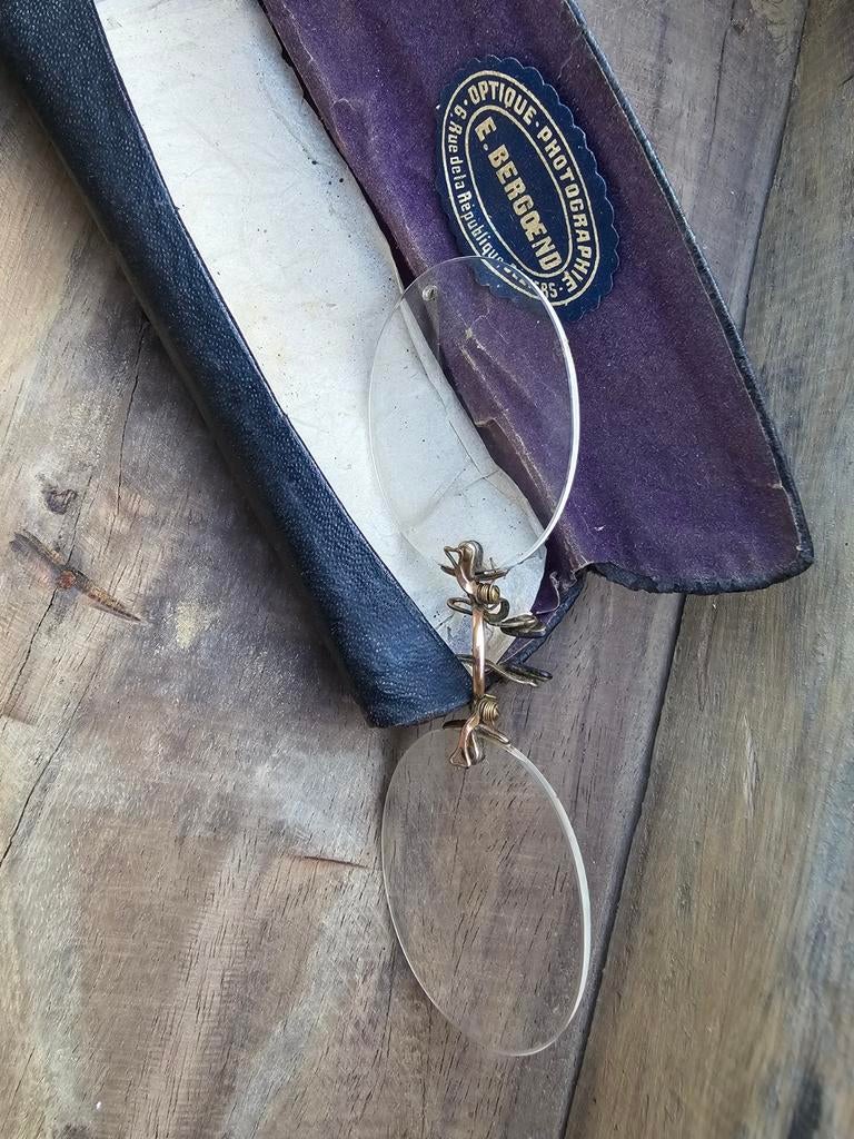 Antieke Pince-Nez Bril met Origineel Etui - E. Bergoend, Ophalen of Verzenden