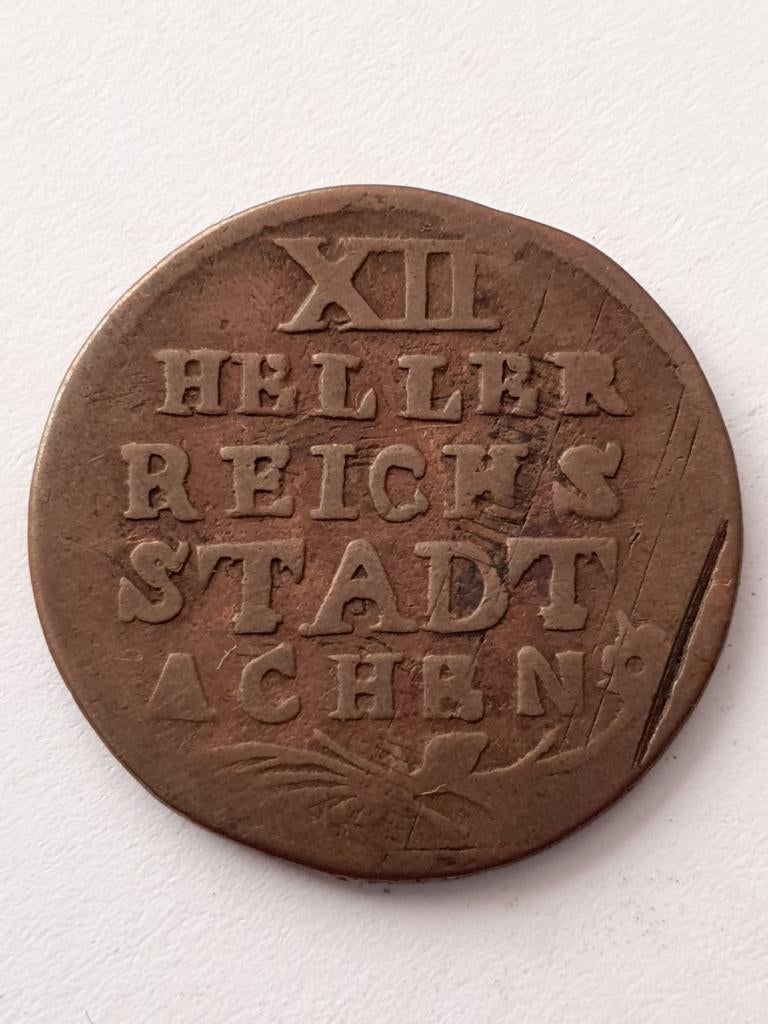 Oude 12 hellers munt uit 1793 Aachen., Ophalen of Verzenden, Duitsland, Losse munt