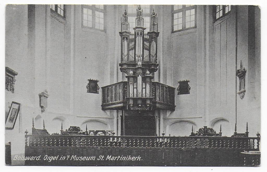 Bolsward Orgel St martinikerk Ongelopen Ansichtkaart B6874, Ophalen of Verzenden, 1940 tot 1960, Ongelopen, Friesland
