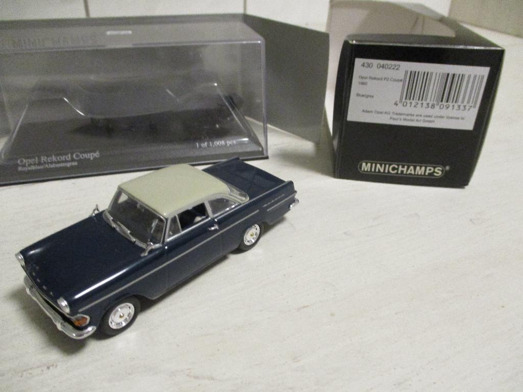 Minichamps Opel Rekord P2 Coupe 1960 Bleu/Grey Schaal 1:43, Ophalen, Nieuw, Auto, MiniChamps