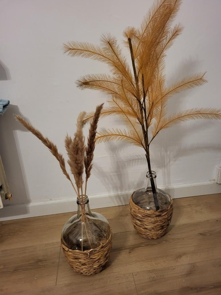 Decoratieve vazen met droogbloemen pluimen hout beige riet💫, Huis en Inrichting, Woonaccessoires | Vazen, Zo goed als nieuw, Overige kleuren