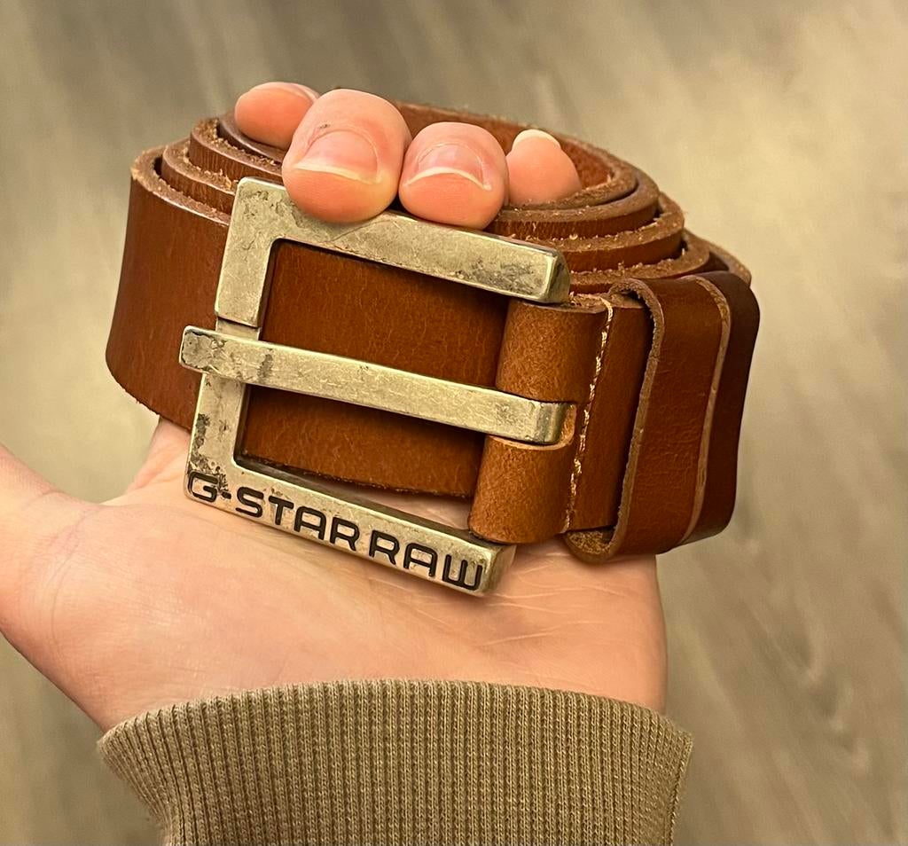 G-Star Raw lederen riem met grote buckle bruin - Maat 105, 95 tot 105 cm, Bruin, Echt leder, Ophalen of Verzenden