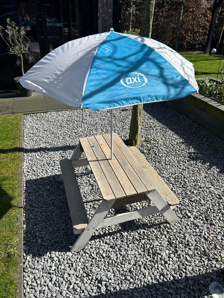 Houten kinderpicknicktafel met parasol, Gebruikt, Rechthoekig, Hout, Ophalen